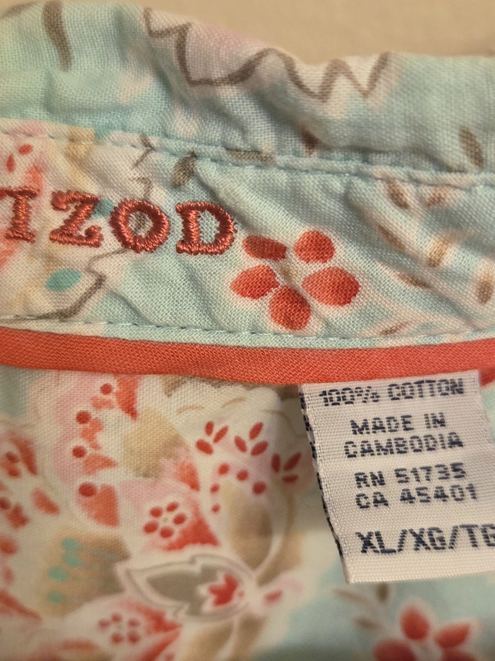 Izod Blue Floral Long Sleeved Cotton Button Down Blouse XL NWOT Cottagecore - Picture 2 of 4